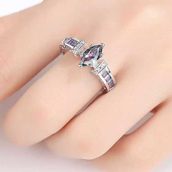 Ring 1.45ct Marquise-Cut Rainbow Topaz Lab Created Ring - Picture 6 of 6